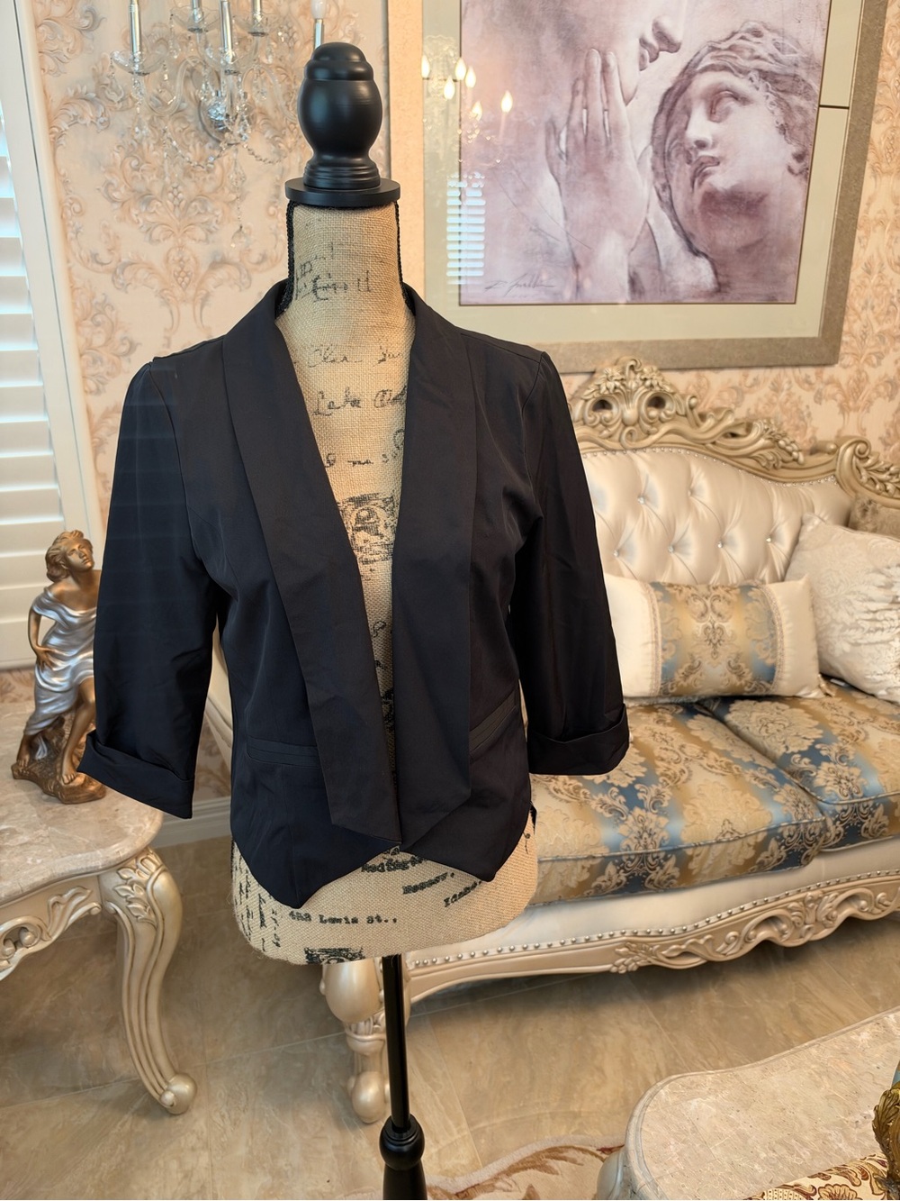 Material Girl—Women’s Black Open-Front Blazer Jacket